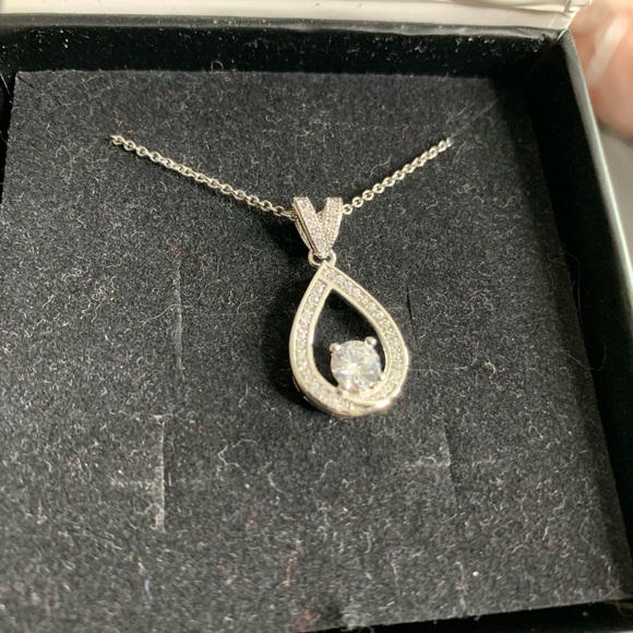 3/$30 Cate & Chloe 18k White Gold Halo Pendant Necklace CZ Crystal Teardrop - Picture 9 of 15